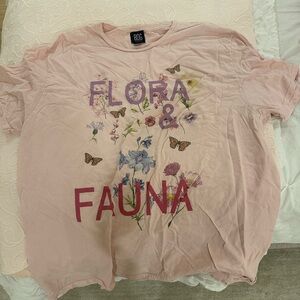 Pink Graphic Tee with Floral Design